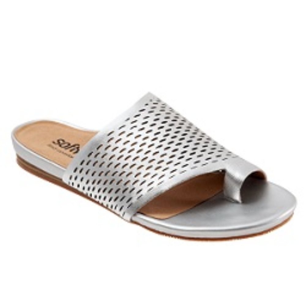NIB SOFTWALK CORSICA Silver Color Split Toe Sandal Size 10.5 Wide